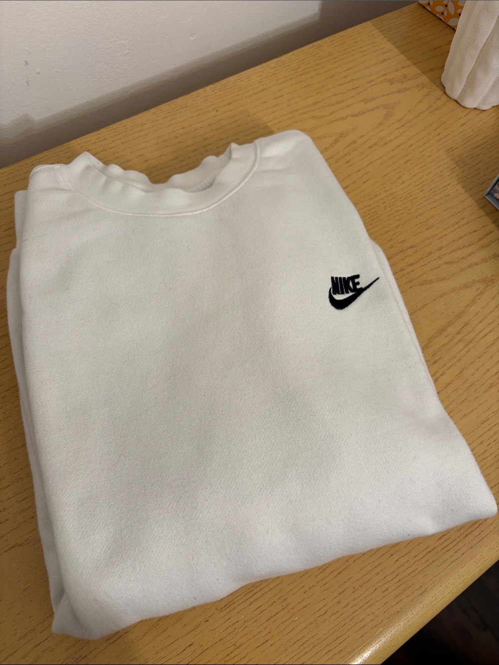 Nike White Crewneck Sweatshirt with Black Swoosh Embroidery